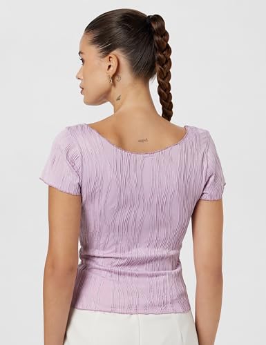 Image of ATHENA LIFESTYLE Lavender Regular Sleeves Self Design Casual Top