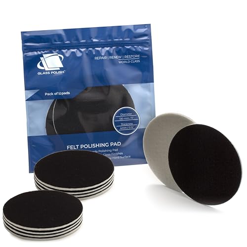 Image of Glass Polish 5 inch (130mm) Pack of 10 Felt Polishing Pads for Polishing Glass, Plastic, Metal and Marble - GP11008 | For Cerium Oxide Glass Polishing, Scratch Removal, Plastic & Headlight Restoration, Metal Polishing & Clear Coat Finishing