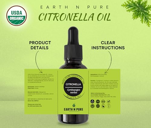 Image of Earth N Pure Citronella Essential Oil Undiluted, Natural, Therapeutic Grade 15 ml