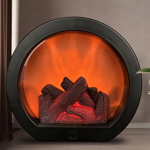 Image of Small Cozy Fireplace Lantern Traditional Realistic Log Wood Burning Flame Effect Ligh LED Charcoal Style Table LampFor Indoor & Outdoor Use(7.8''X7,2''X3.7'')