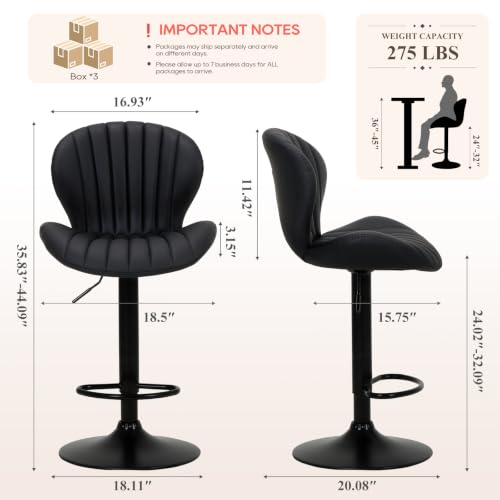 Image of COLAMY Bar Stools Set of 6,Swivel Adjustable Height Leather Bar Chair,Black