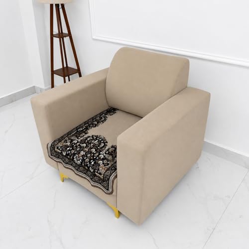 Image of Homerz Premium 'Maharaja Paradise Series' Sofa Cover | Net Fabric Sofa Cover | Washable, Anti-Dust Backed & Wrinkle Resistant Cover (Beige Empress, 1 Seater, Only Seat Cover)