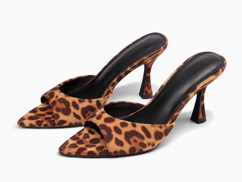 Image of Coutgo Womens Heeled Mules Pointed Peep Toe High Heels Slip On Backless Mule Sandals Dress Shoes