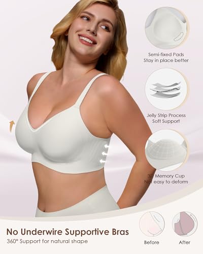 As Fairy Wireless Comfort Bras for Women - Seamless Push Up T-Shirt Bra, V Neck Ultra Soft Sleeping Bralette Everyday Wear White 32DDD — view 2