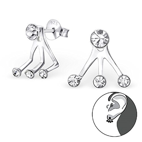 ICYROSE 925 Sterling Silver Round w/White Crystals Stud Ear Jacket Cuff Earrings 25668