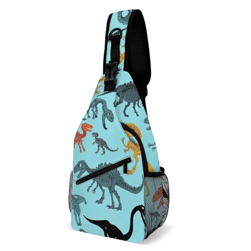 Fashion Chest Pack Travel Shoulder Bag, Dinosaurs Skeleton Cartoon Small Cross Body Sling Bag For Women Men