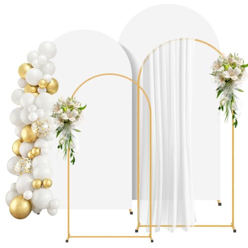 Image of 2 Pack Arch Backdrop Stand and Cover Set (7.2FT /6FT), Balloon Arch Stand | Metal Background Arch Stand, Backdrop Arch Frame, Wedding Arch for Backdrop (White Cover)