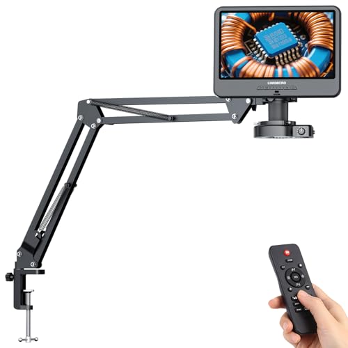 Image of LM109A 10.1 inch Digital Microscope with Flexible Arm Stand | 1080P Video, Soldering Microscope for Electronics, 56 LED Ring Light, 260X Full View Coins Magnifier for Adults, PC View