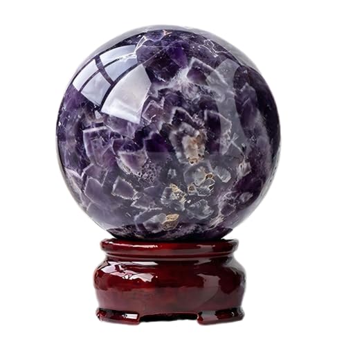 Sphère de cristal d'améthyste de 60-65mm avec son support en bois pour décoration