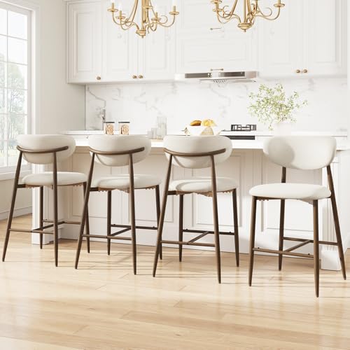 Image of MALOL Bar Stools Set of 4, Upholstered Counter Height bar stools with Backs and Metal Legs, Modern Kitchen Bar Stools for Kitchen Island, Counter, Beige