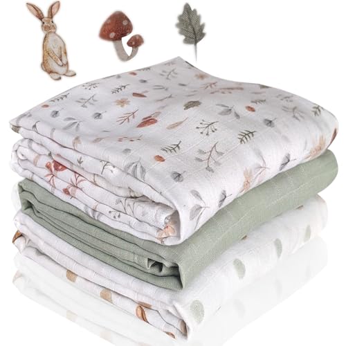 Image of Kiddolove Muslin Swaddle Blankets for Newborn – 3 Pack Large 47"x47" Receiving Blankets – Soft, Breathable & Gentle – Unisex Forest Theme