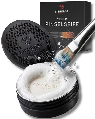 LIEBERGE Premium Pinselseife 40g + hochwertige Pinsel Reinigungsmatte Veganer Pinselreiniger Acrylfarbe Aquarellfarbe UVM. (40g)