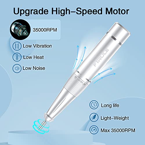 Ftrule Professional Electric Nail Drill, 35000Rpm Rechargeable Portable Nail Drill Machine E File, Cordless Nail File With 11 Bits Kit For Acrylic Gel Nails, Manicure Pedicure Polishing, Silver #TOP3