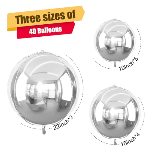 Image of 12PCS Metallic Silver Round Foil Balloons 22 inch 15 inch 10 inch Large Mylar Balloons