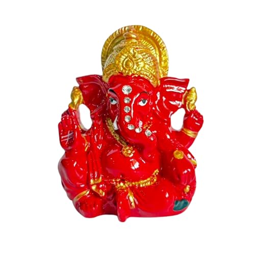 Image of eCraftIndia Red Golden Blessing Ganesha Statue | Lord Ganesha Idol for Home Decor Car Dashboard | Ganesh Ganpati Murti Gift for Diwali Housewarming Birthday
