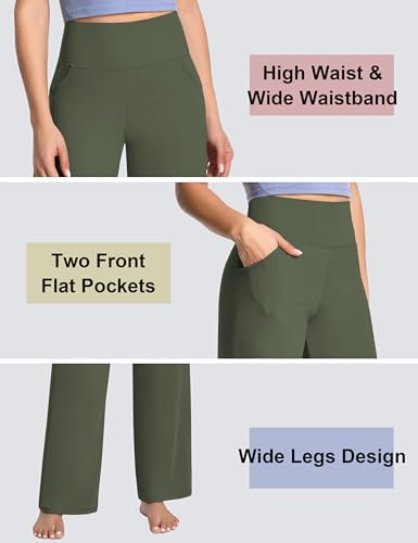 Image of BUBBLELIME Women High Waist Wide Legs Yoga Pants Loose Sweatpants Pockets | 29 inch /31 inch /33 inch /35 inch /37 inchInseam,2 Styles / Dress /Basic,Lounge,Comfy,Stretch Casual Work