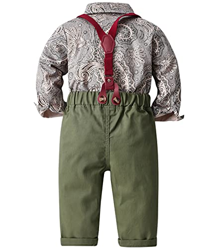 Sangtree Boys Dress Clothes Set, 2Pcs Clothing For Boys Of Paisley Formal Shirt With Bowtie + Suspender Pants, Grey, 12-18 Months = Tag 80 #TOP2