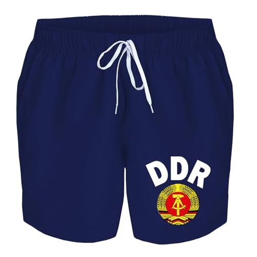 deinshirt Badehose Herren DDR Ährenkranz mit Hammer und Zirkel Badeshorts Bedruckt Männer Schwimmhose Beach Shorts Swim Shorts Men Größe XXL Farbe dunkelblau