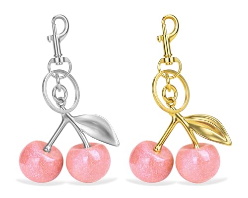 LLKJHGE 2Pcs Cute Cherry Keychain Bag Charm Set – Cute Key Chains for Women, Handbags, Car Keys – Fashion Gift Idea