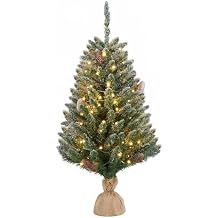 3ft 100LED Christmas Tree Small Tabletop Flocked Christmas Tree with 118 PE Branch Tips & Pulp Base Outdoor Bedroom Room Porch Table Centerpieces Xmas Decorations