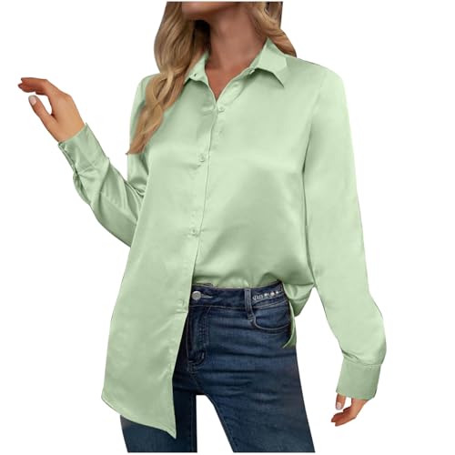 Button Down Shirts for Women Satin Loose Fit Soild Lapel Blouses Spring  Long Sleeve Business Work Tunics Tops Shirts Army Green at Amazon Women's  Clothing store