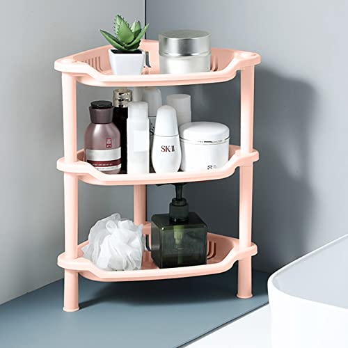 Image of wolpin Bathroom Shelf Stand Plastic 3 Tier Shelves with Hooks Corner Kitchen Bathroom Multipurpose Holder Bathroom Storage Rack Box Strong Shower Rack Shelf