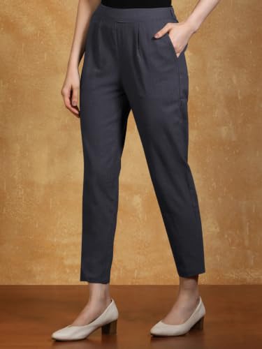 Image of Leriya Fashion Linen Loose Pants for Woman |Linen Trouser for Women | Ankle Length Straight Pant Women | Ladies Loose Pants Woman with Elastic Closure |High Waist Formal Office Trousers