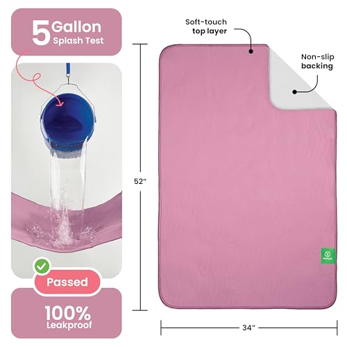 Image of IMPROVIA Washable Underpads, Heavy Absorbency Reusable Incontinence Pads for Kids, Adults, Elderly, and Pets, Waterproof Protection Floor (Pink and White, 34 inch x 52 inch - Pack of 2)