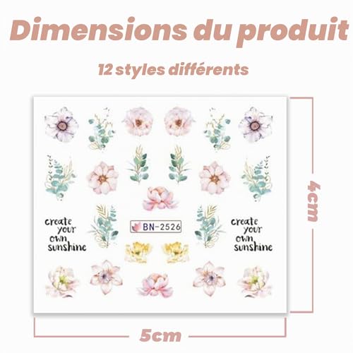 Kireida Lot de 12 feuilles d'autocollants pour ongles, fleurs de tulipe, orchidée, texte, motifs de décoration d'ongles pour femmes, accessoires de conception d'ongles et de décoration (couleur – vue 2