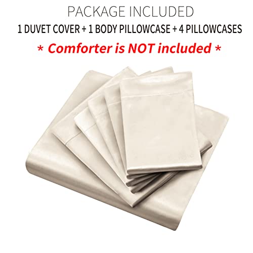 Image of Ersmak 6 Pieces Satin Duvet Cover California King Luxury Silky Bedding Duvet Cover Set with 1 Soft Duvet Cover, 4 King Pillowcases and 1 Body Pillowcase, Beige