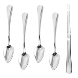 4 Pack Grapefruit Spoons and 1 Grapefruit Knife, Stainless Steel Serrated Spoon, Dessert Spoons, for Berry Lemon Salads Pitaya, Silver