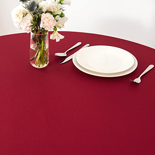 Image of maxmill Round Textured Tablecloth Spill-Proof Wrinkle Free Soft Jacquard Table Cloth for Round Table Cover, for Dining Room Buffet Banquet Parties Holiday Dinner, 70 Inch Red