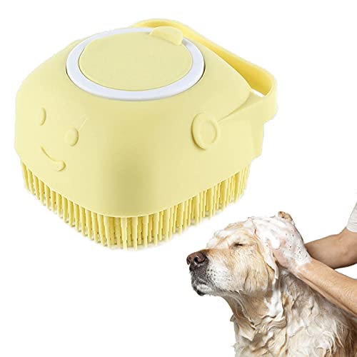 Pet Grooming Brush - Silicone Body Brush Shower Scrubber Massage Bath Brush with Shower Gel Dispense Dry Skin Spa Brush for Women Men Long Short Haired Dogs and Cats (YELLOY)