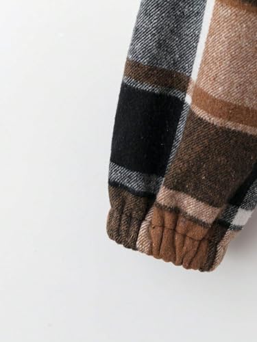 Womens Hoodie Plaid Print Zipper Fleece Lined Short Jacket Long Sleeve Fall Fashion Hooded Cropped Shacket Jacket4