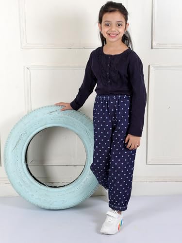 Image of superminis Girls Denim Jeans | Stretchable Blue Cat Print Jeans for Girls 3-10 Years | Soft Comfortable Kids Denim Pants for Casual