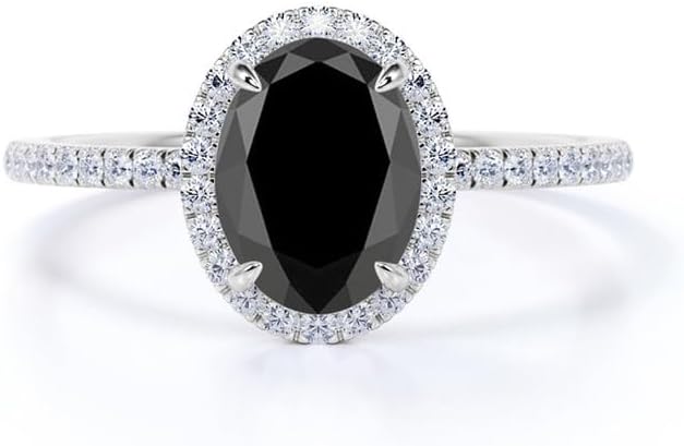 1.0 CT Black Onyx Rings for Women - Oval Cut Black Onyx Engagement Ring with Moissanite 925 Sterling Silver 10K 14K 18K Gold Black Stone Onyx Proposal Ring Size 3-13 (10K)