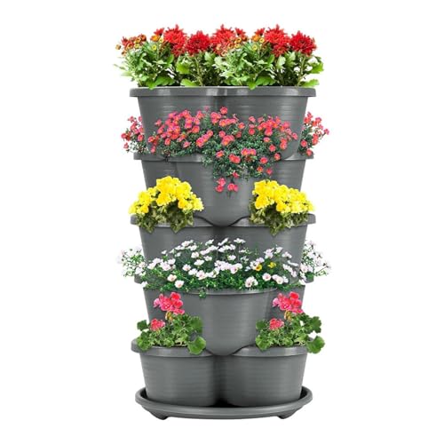 Jkioump Pot à Fraisiers | Tour à Fraisiers Empilable 5 Niveaux avec roulettes - Tours de Jardin Potager | Idéal pour Grimpantes Légumes Fruits Balcon...
