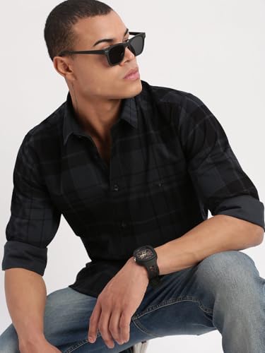 Image of SHOWOFFFF Men Check Print Casual Shirt | Spread Collar Full Sleeves Cotton Shirt for Mens | Slim Fit Regular Length Shirt for Men's
