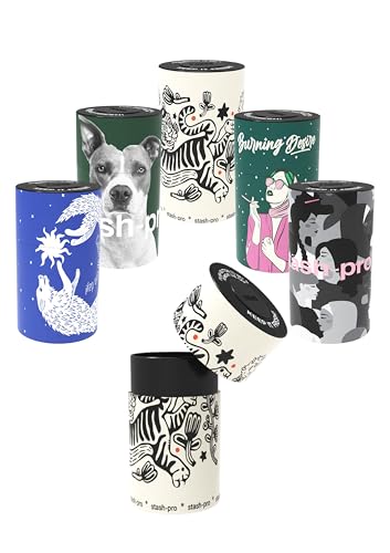 Image of Stash-Pro Vacuum Storage Jar - Street Alpha Edition | 10cm x 5.6cm Airtight Container | Smell-Proof, Push Button Seal | Stylish Dog Print Storage for Herbs, Spices & Essentials
