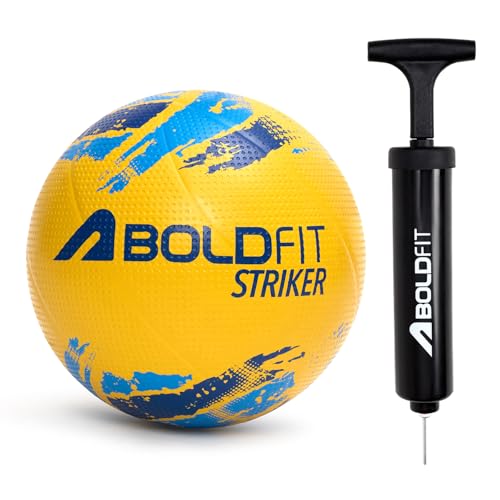 Image of Boldfit Volleyball Standard Size for Men and Women Sports Volley Ball with Free Pin Strong Grip Vollyball Original Brand Volleyball for Boys Super Volly Ball - Striker Yellow with Pump