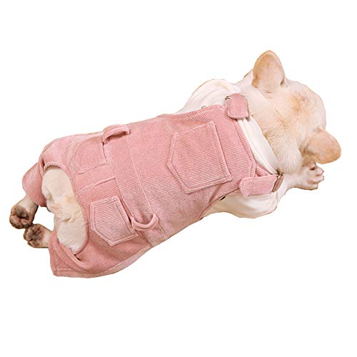 ペット服 サロペット犬服 小型犬 秋冬 パンツ オーバーオール 可愛い ワンコ服 ドッグウェア 柔らかい ふわふわ 暖かい コーデュロイ ズボン (XL, ピンク)