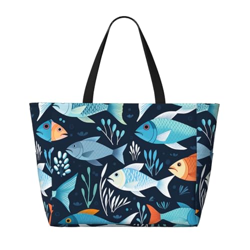 Fishes Pattern Beach Bags For Women Large Waterproof Sandproof Beach Tote Bag Pool Bag Lightweight Zipper Carry On Bag For Gym Travel Vocation2