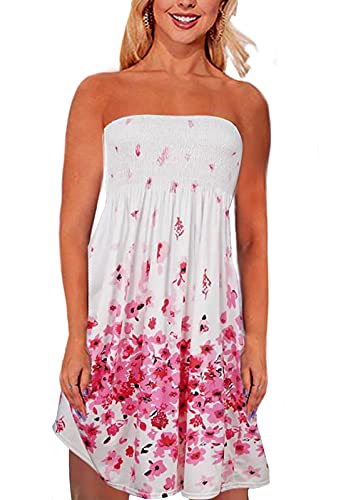 Image of Zyyfly Strapless Dress for Women Summer Beach Boho Smocked Tube Top Dress