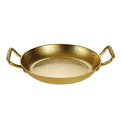 Sartén española de acero inoxidable antiadherente para uso doméstico y restaurante, 20 cm, color dorado con orejas dobles