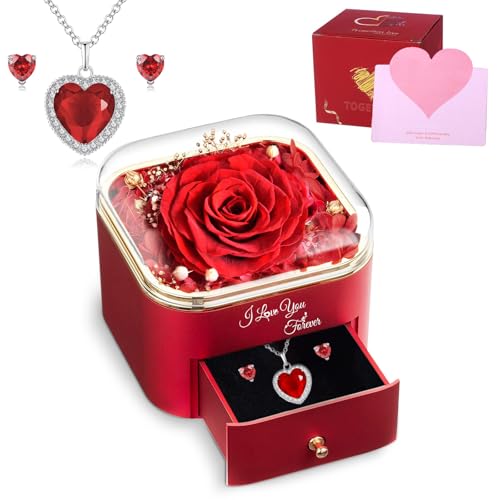 MARUKO Preserved Roses Gift Box,Valentines Day,New Year's gift,Christmas and Thanksgiving gifts，Eternal Rose Gift for Her Women Mum Wife Girlfriend on Christmas Mothers Day Anniversary Birthday (Red)