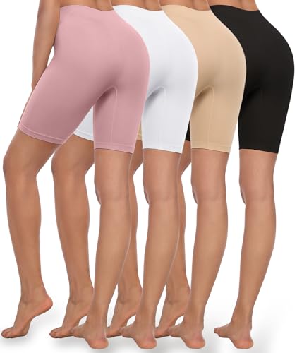Image of 4 Pack Slip Shorts for Under Dress Women Seamless Boyshorts Panties Anti Chafing Shorts