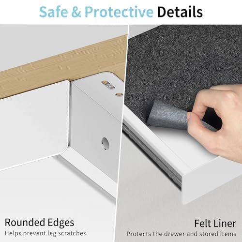 Image of Under Desk Drawer,20.1 inch Carbon Steel Slide-Out Under Table Storage Organizer With Full Extension Ball-Bearing Slides,Undermount Drawer For Standing Desk & Home Office,White