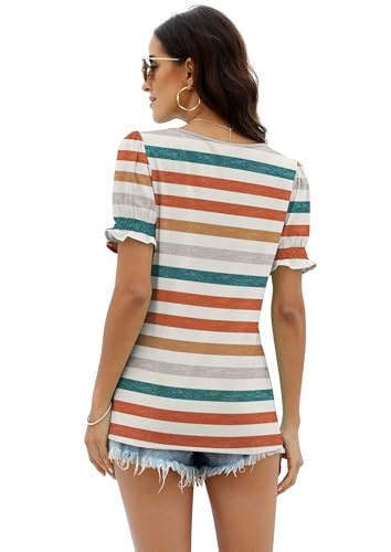 Image of WIHOLL Tops for Women Summer Casual Ruffle Trim Sleeve Square Neck T Shirts