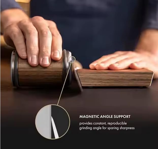 SHARPCRAFT™ Professional Knife Sharpening System with Dual Angle Guide, Diamond Grinding Disc, Silicone Feet, Wood Grain Finish