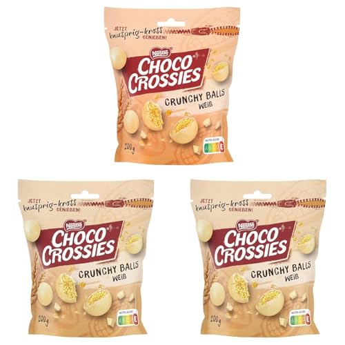 Nestlé CHOCO CROSSIES Crunchy Balls Weiß, Knusper-Kugeln aus krossen Weizencerealien umhüllt mit zartschmelzender weißer Schokolade, 3er Pack (1 x 200g) Nestlé CHOCO CROSSIES Crunchy Balls Weiß, Knusper-Kugeln aus krossen Weizencerealien umhüllt mit zartschmelzender weißer Schokolade, 3er Pack (1 x 200g)
